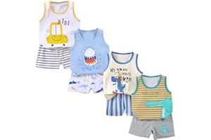 XM-Amigo 8 Pezzi per Ragazzi Bambini Neonati Canotta Senza Maniche Top Canottiere morbide Shorts con Pantaloncini Outfit Set di Vestiti,(3mesi-7anni)