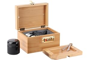 OZCHIN Bamboo Box with Combination Lock Decorative box for Home Locking Storage Bamboo Box Set with Glass Jar Tray Great Christmas Xmas Gifts for Women Men 17 x 12 x 10 cm