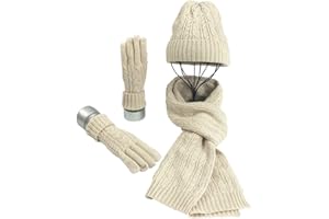 WARMIEHOMY Chapeau Gants Écharpe Ensemble pour Femmes Dames Filles Doux Chaud Bonnet Tricoté Bonnet Long Écharpe 3 en 1 Hiver Épais Ensemble pour Promenade en Plein Air Faire des Achats Ski Pêche Camping