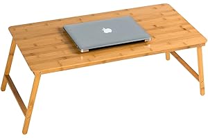 GOLDBEARUK Bed Desk Extra Large size wooden lightweight Laptop stand - Folds Down easily stored