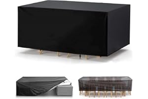 18meng Art Housses pour Mobilier de Jardin 260x160x75cm Noir Housse Table de Jardin, Étanche Robuste Tissu 600D Oxford Rectangulaire Housse de Table de Jardin RéSistance au Vent, Anti-UV