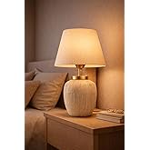 Dekoratif Seramik Abajur Modern Masa Lambası, Krem Renk, E27 Duy, Tek Ampul, 31&ndash;45 cm &ndash; Bonnes Handmade