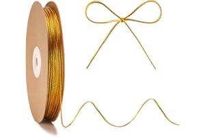 KINGLAKE Hilo dorado de 1,5 mm, hilo dorado, 100 m, cinta de hilo brillante, cinta de regalo, cuerda de ganchillo, hilo dorado fino para manualidades, Navidad, bodas