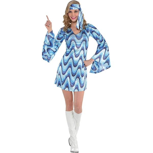 W WIDMANN MILANO 70er Jahre Disco Diva Kostüm, Silbernes Holographisches Kleid, Größe L, Für Fasching & Partys