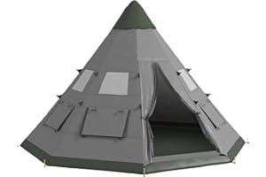Outsunny 6 Men Tipi Tent, Camping Tent with Mesh Windows, Sewn-in Floor, Two Doors and Carry Bag, Easy Set Up, for Hiking Picnics Outdoor Night