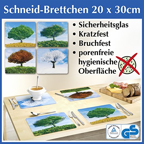 WENKO 2712416500 Glas Schneidebrett, 4-er set, mit 4 Jahreszeiten Motiv, Platzset, Schneidbretter, 20cm x 30cm, Rutschstopp