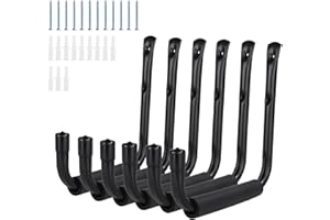 AKOLAFE 6 sztuk haków ściennych, garaż z listwą 23 x 23 cm, uchwyt ścienny, do dużych obciążeń, 30 kg, haki garażowe ze śrubami, haki drabinowe, haki do dużych obciążeń, uchwyt ścienny na drabinę,