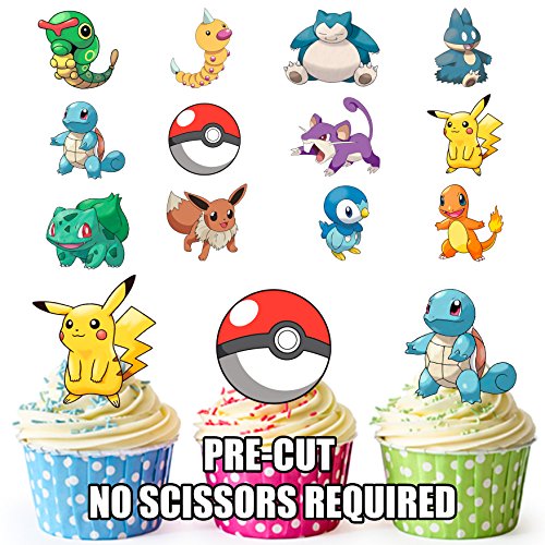 Pokemon Go Party Pack Cup Cake Topper, essbar Stand Up Dekorationen, 24