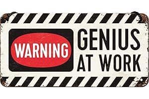 Nostalgic-Art, Cartel Colgante Retro, Genius at Work – Letrero de Advertencia como Idea de Regalo, metálico, Diseño Vintage, 10 x 20 cm