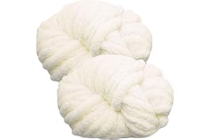 bechoanigel Grosse Laine à Tricoter à La Main 2 Pièces 500g, Pelote Laine Grosse Maille Laine Chenille XXL Doux et Confortable Pelote de Laine Epaisse pour Couvertures, Écharpes, Blanc Laiteux