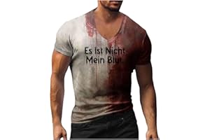 GENERISCH Herren Bloody Bedrucktes Halloween T-Shirt Casual Rundhalsausschnitt Blutspritzer Muster Oberteile Hemd Entsetzen Blutig Bedruckt Kurzarm Top Übergröße Sportshirt Langarm Kinder