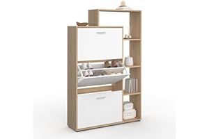 IDMarket - Meuble à Chaussures 18 Paires KLARK Imitation hêtre 3 Portes Blanches avec étagère