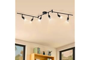 Wowatt Plafonnier LED 6 Spots Orientables - Noir Moderne Éclairage de Plafond GU10 pour Cuisine, Couloir, Salon, Chambre à Coucher Sans Ampoules