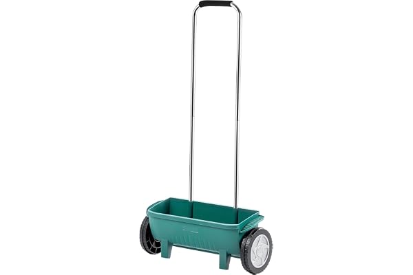 KADAX spridare 12L, gödselspridare med hjul, spridare för jämnt utspridande av gräsmattegödselmedel, gräsfrön, gräskalk och v