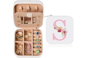 HAMATATA Initiale Schmuckkästchen Mädchen Damen, Personalisierte Geschenk für Frauen, Kleine Schmuckkästchen mit Namen Reise Schmuckkästchen mit Spiegel, Geschenk für Geburtstag Muttertag Hochzeit Weihnachten