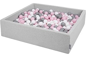 KiddyMoon Piscina De Bolas 120X30cm/300 Bolas El Cuadrado Grande para Ninos,Hecha En La UE, Gris Claro: Blanco/Gris/Rosa Claro
