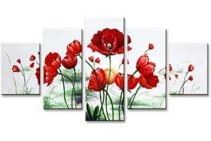 Visario 5533 Photos et Impressions d'art sur Toile 160 x 80 cm Coquelicot, Tulipes, Fleurs, en 5 Parties