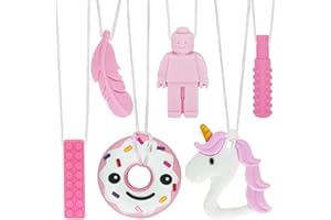 Collier à Macher, 6 Pièces Anneau Dentition Bebe, Jouet Dentition TDAH, Autisme Anneaux de Dentition, Silicone Collier à Mâchouiller, Parfait pour les Enfants qui Dentition, Autisme, TDAH (Rose)