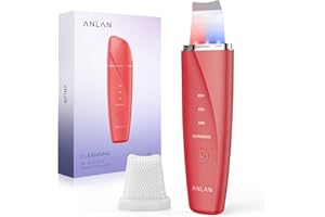 ‎ANLAN Ultraschallpeelinggerät ANLAN Skin Scrubber Ultraschall Rote und Blaue Phototherapie IPX5 Wasserdicht Face Scrubber Porenreiniger Mitesser Akne Entferner für Gesichtsreinigung Gesichtspflege (Rot)