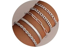CASSIECA 5Pcs Chain Bracelets for Women 18K Gold Plated Figaro Cuban Chain Bracelets Adjustable Stacking Link Charm Bracelets Women Gold Silver Jewellery Set for Girls Dainty Bangle Cuff for Her