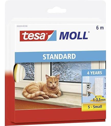 Tesa Moll Universal Foam - Foam Seal For Insulating Gaps In The Household, Self-Adhesive, White, 10 M X 9 Mm X 5.5 Mm