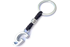 ASTER ALHELÍ - Portachiavi con Iniziali del Nome Personalizzato - Portachiavi Cuoio Lettere e Perline in zama placcate in Argento - Uomo o da Donna con Iniziale - Ideale per i Regali (G)