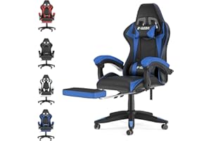 bigzzia Ergonomic Gaming Chair - Gamer Chairs with Lumbar Cushion + Headrest, Height-Adjustable Office & Computer Chair for Adults (with footrest, Blue)