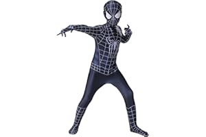 Kitimi Costume Spider Bambino, Spider Miles Morales Costume da Supereroe con Maschera in Tessuto e Guanto,Spider Costume Cosplay per Calloween, Natale, Carnevale e Compleanno