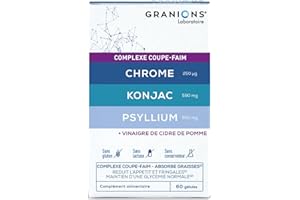 GRANIONS - COUPE FAIM - Chrome - Konjac - Psyllium - Vinaigre de Cidre de Pomme - Fabriqué en France - 60 gélules
