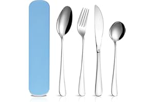 GOTDYBST Couverts Camping, Ensemble De 4 Pièces Set Couverts Voyage, Couverts Inox- Réutilisable Et Passe Au Lave-Vaisselle,Couverts De Table Convient Pour Les Voyages, Pique-Niques, Bureau, École