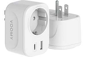 VOOMY Adapter podróżny USA, adapter USA wtyczka Niemcy, adapter gniazda USA z USB-C i USB-A, adapter podróżny typu B do USA, Kanady, Tajlandii, Meksyku