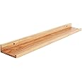 IBUYKE Solid Oak Timber Floating Shelf Wall, Creative U-shaped Shelf Display Racks for Living Room, Office, Bedroom, Bathroom, Kitchen, 90cm Wood color RF-GB545
