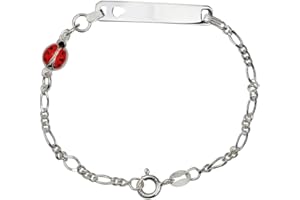 AKA Gioielli® - Bracelet d'Identification Nom Enfants Argent 925 avec Coccinelle, Cadeau Bébé Fille
