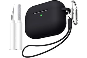 Ouwegaga Cover per AirPods Pro 3 Case 2025 - Antiurto Silicone Protettiva custodia compatibile con Apple AirPods Pro 3ª Generazione, Dotata di kit di Pulizia, Moschettone & Cordino,LED Visibile - Nero