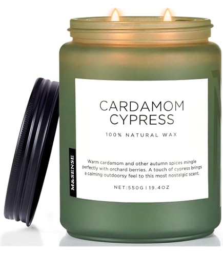Bougie Parfumée Bois D'Ambre M&SENSE 550g - 110 Heures De Combustion - Cadeau Aromathérapie
