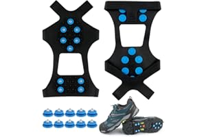 Fengzio Crampones Ligeros Crampones Hielo Crampones Crampones Tacos Picos para Escalar Antideslizante de Zapatos con 10 Dientes Nieve Hielo Grips ​Crampones Tacos Picos fácil de Poner