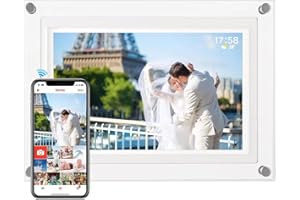 Aorpdd Cadre Photo numérique WiFi Acrylique de 10,1 Pouces capacité de 32 Go, écran Tactile IPS, Cadre Transparent, Rotation Automatique, partagez Vos Photos et vidéos avec l'application Frameo.