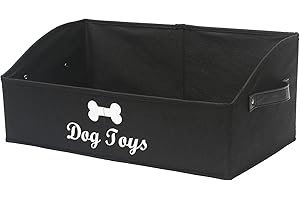 Geyecete Duży kosz na zabawki dla psa, pudełko do przechowywania zabawek – składany materiałowy trapezowy organizer pudełka z uchwytem, składany kosz na zabawki dla psów (czarny, pies)