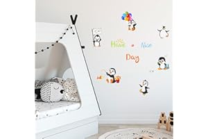 ‎PLIGREAT PLIGREAT Bunt Pinguin Wandtattoo Kinderzimmer Wandaufkleber Have A Nice Day Zitate Wandbilder Aufkleber für Schlafzimmer Kindergarten Tür Kühlschrank Heimdekoration