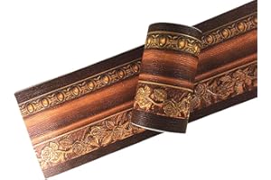 no-branded D-Simplemuji - Bordure murale autocollante 3D en grain de bois marron foncé - Facile à appliquer - Décoration d'intérieur, salle de bain, cuisine - 10 cm x 5 m