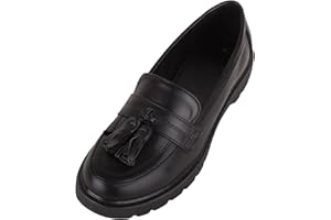 ABSOLUTE FOOTWEAR Mocasines inteligentes de piel sintética fáciles de poner con borla para niños y jóvenes