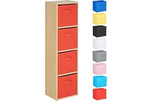Hartleys 4 Tier Oak Cube Unit - Red Storage Boxes