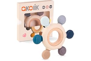 AKOLIK Mordedor Bebe, Juguete la Dentición del Bebé Mordedor de Silicona, Remo, Juguete Agarrar, Accesorio de Enfermería la Dentición sin BPA para Bebés de más de 3 Meses (Timón A)