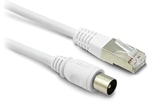 METRONIC 395285 Câble RJ45 / TV coaxial 9,52mm Prise Mâle/Male pour réception Television, TNT, Satellite, Décodeur, Antenne - Fil 2 mètres blindé à contact dorés - Blanc