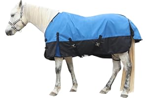 Gallopoff 1200D Ripstop Lightweight No-Fill Turnout Horse Rug, Waterproof & Breathable Standard Neck Outdoor Rain Sheet Blue Black, 6'3"