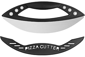 KUONIIY Tagliapizza Rocker, Tagliapizza con coperchio per cuocere la pizza, torta, lama ultra affilata in acciaio inox premium, 29 cm, nero