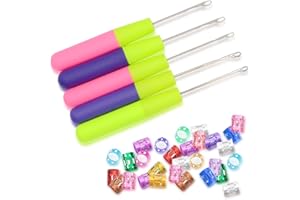 HOSTK 55pc Gancho de cierre Aguja de ganchillo Trenzas micro Dreadlocks Tamaño diferente Extensión de plástico Aluminio Anillo de pelo Bobina Suéter Tejido de alfombras Hacer