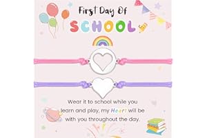 MANVEN Back To School Gift Mother Daughter Bracelet First Day of School Gift Matching Bracelet Mommy and Me Gift Wish Heart Bracelets Separation Anxiety Gift for Girls