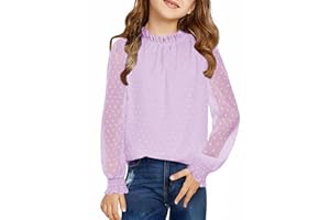 Arshiner Filles T-Shirt Mousseline Enfants Point Poignets Plissés Manches Longues Élégant Loisirs Automne Hiver Tshirt pour Fille 4-13 Ans
