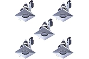 LITECRAFT Recessed Downlights Square Fixed IP65 Spotlights - (Polished Chrome, 5 Pack)